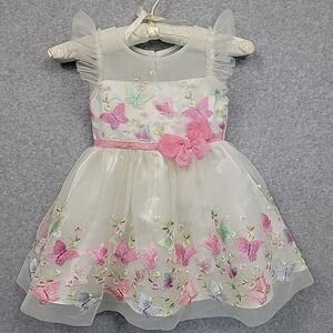 Jona Michelle Ivory Butterfly Floral Tulle Dress Embroidery Sparkle Bow Party 3T